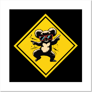 Dancing koala with sunglasses on traffic sign Posters and Art